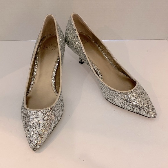 Badgley Mischka Shoes - Badgley Mischka Belle Kitten Heels Silver Glitter Shoes ~ Size 8.5